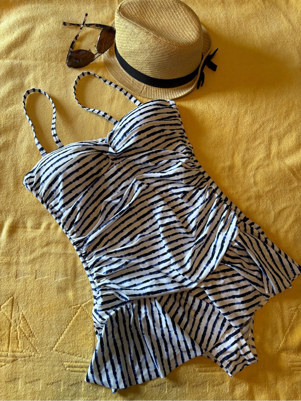 Chaps Navy & White Striped One-Piece Swimdress
